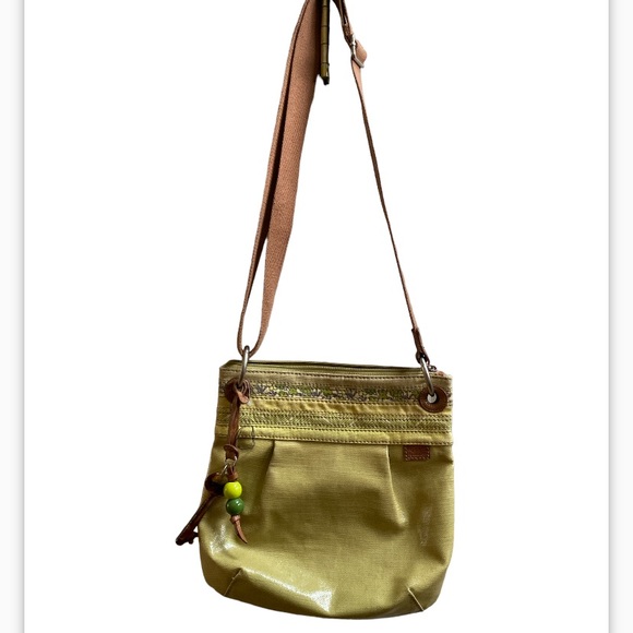 Fossil Key-Per EUC GREEN COATED FLORAL CANVAS CROSSBODY SHOULDER BAG 11”x11” - Picture 3 of 10